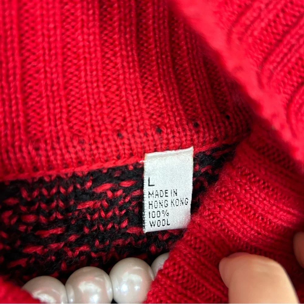 Vintage Esprit Sport Red Patterned Chunky Thick Wool Knit Sweater Size L